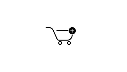Poster - E-commerce shopping cart icon with a plus sign, representing adding items to a basket for online purchasing on a white background suitable for various design projects