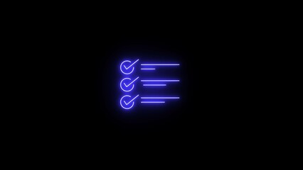 Poster - Neon check list icon against black background ideal for design, communication, technology, task management, and project completion visuals.