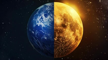 Wall Mural - this is an of the earth and its natural satellite, the moon, presented in a contrasting light to hig