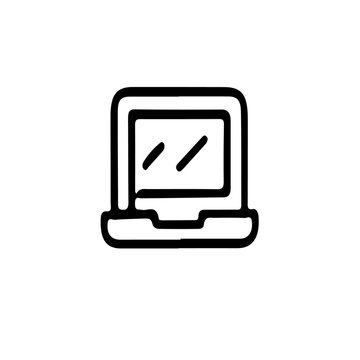 A simple line drawing of a laptop computer on white space