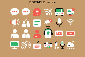 Poster - Vector Illustration of Communication and Technology Icons on a Tan Background for Media Design