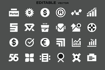 Poster - Set of Financial and Business Vector Icons on a Dark Gray Background