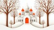 © Poramed - White Church in Snowy Landscape Paper Art Illustration