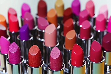 Poster - Vibrant close up of assorted lipstick shades on display Generative AI