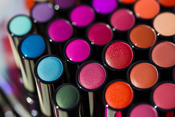 Poster - Vibrant close up of colorful lipsticks in various shades Generative AI