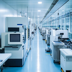 Poster - Modern semiconductor manufacturing facility interior view Generative AI