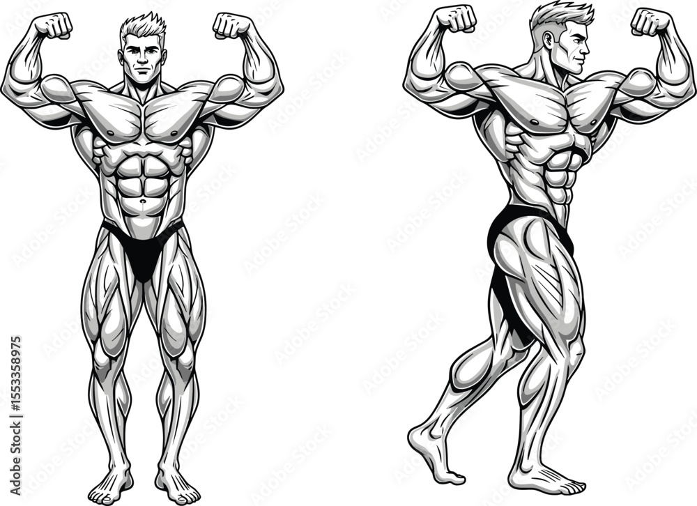 Strong male bodybuilder posing flexing muscles, muscular physique ...