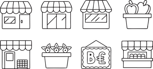Poster - Local Store and Marketplace Icons Set in Editable Black Outline for Small Business UI