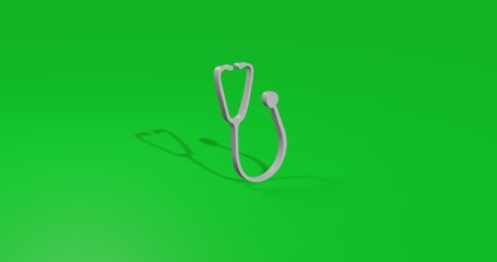 Poster - Isolated realistic white stethoscope symbol front view with shadow. 3d illustration on green chroma key background