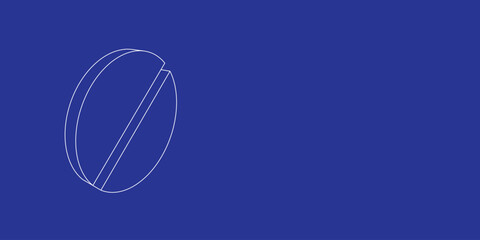 Poster - The outline of a large pill symbol made of white lines on the left. 3D view of the object in perspective. Vector illustration on indigo background
