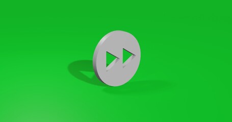 Poster - Isolated realistic white fast forward symbol front view with shadow. 3d illustration on green chroma key background