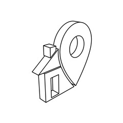 Poster - The outline of a large real estate location symbol is made with black lines. 3D view of the object in perspective. Vector illustration on white background