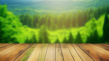 Poster - Nature Background With Wooden Table in a Serene Outdoor Setting Generative AI
