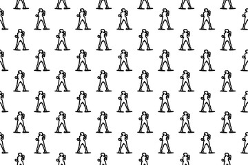 Poster - Seamless pattern completely filled with outlines of boxer girl symbols. Elements are evenly spaced. Illustration on transparent background
