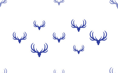 Aufkleber - Seamless pattern of large isolated blue deer horns symbols. The pattern is divided by a line of elements of lighter tones. Illustration on light transparent background