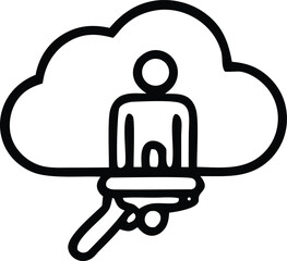 Poster - Stylized icon depicting a magnifying glass examining a simplified human figure within a cloud shape representing the digital realm