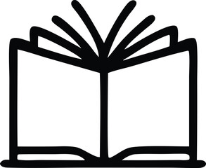 Poster - A simple black and white line drawing of an open book with fanned pages representing knowledge and learning