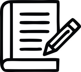 Aufkleber - Simple black and white outline drawing of a notebook with lines and a pencil writing on it