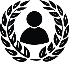 Poster - Stylized silhouette of a person within a black laurel wreath emblem symbolizing achievement and recognition