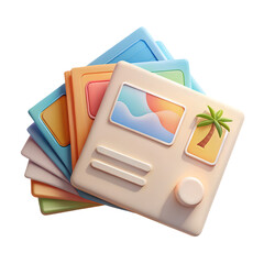Leinwandbilder - Stack of colorful stylized postcards with travel images isolated on transparent background