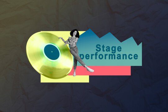 Trend artwork poster sketch image collage of blueray disk nightclub event leisure rest entertainment young woman dance stage performance