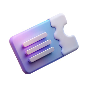 3d modern ticket icon with purple and blue gradient and white details isolated on transparent background