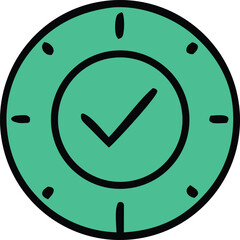 Poster - Simple hand drawn teal clock face with a black checkmark indicating completion or success