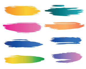 Fototapete - A set of eight brushstroke designs in various colors, showing smooth gradients, set against a clean, white backdrop. The strokes offer a dynamic and abstract aesthetic.