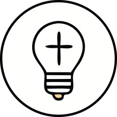 Poster - A simple black and white illustration of a light bulb with a christian cross inside symbolizing divine inspiration or spiritual enlightenment