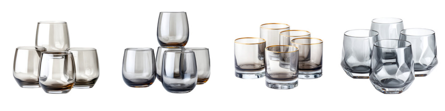 Set of Modern Tumbler Glasses in Neutral Colors on White
