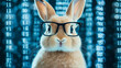 © Unic - A futuristic rabbit wearing glasses, set against a backdrop of glowing digital numbers