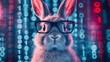 © Unic - A futuristic rabbit wearing glasses, set against a backdrop of glowing digital numbers