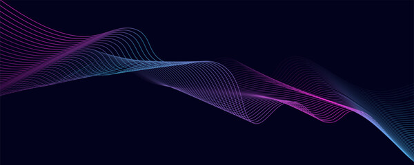 Poster - Abstract glowing wave lines on dark blue background. Dynamic wave pattern. Modern flowing wavy lines. Futuristic technology concept. Suit for banner, poster, cover, brochure, flyer, website