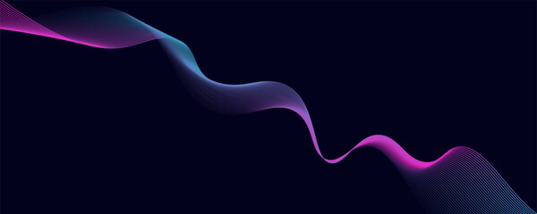 Poster - Abstract glowing wave lines on dark blue background. Dynamic wave pattern. Modern flowing wavy lines. Futuristic technology concept. Suit for banner, poster, cover, brochure, flyer, website