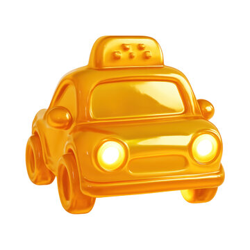 Golden 3D Translucent Taxi Icon Illustration on Transparent Background Reflecting Modern Transportation and Urban Travel Concepts