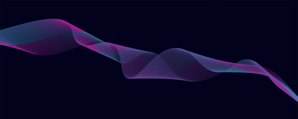 Poster - Abstract glowing wave lines on dark blue background. Dynamic wave pattern. Modern flowing wavy lines. Futuristic technology concept. Suit for banner, poster, cover, brochure, flyer, website