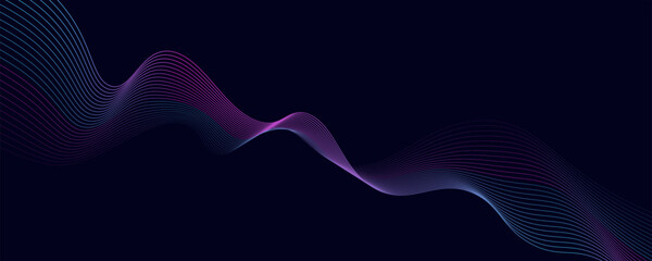 Poster - Abstract glowing wave lines on dark blue background. Dynamic wave pattern. Modern flowing wavy lines. Futuristic technology concept. Suit for banner, poster, cover, brochure, flyer, website