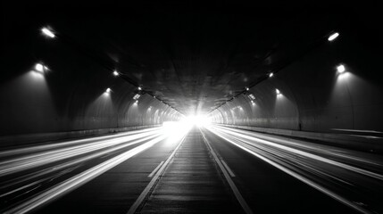 Leinwandbilder - An artistic shot of an expressway tunnel entrance, with bright headlights illuminating the entrance and creating a dramatic perspective on the road.