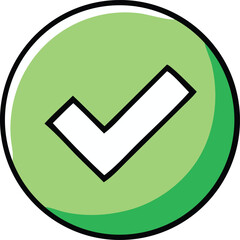 Leinwandbilder - A simple stylized green circle containing a bold white checkmark symbol with a thick black outline and a subtle gradient effect