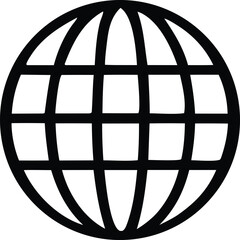 Poster - A simple black and white graphic representation of a stylized globe with a grid pattern of intersecting lines on a white background