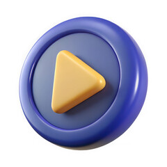 Poster - A 3d rendered yellow play button icon with a rounded triangle shape inside a blue circular frame isolated on transparent background