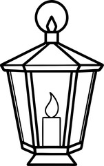 Poster - Simple Black and White Line Art Illustration of a Vintage Lantern with a Candle Inside, Perfect for Coloring Books and Minimalist Designs