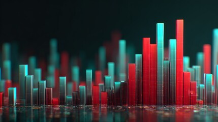 Aufkleber - An interactive-looking D bar graph with pulsating bars, symbolizing changing financial trends, set against a sleek background for a futuristic feel.