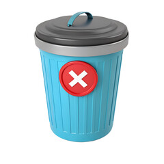 Poster - Blue trash can with a red cross symbol isolated on transparent background