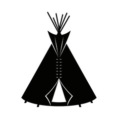 Poster - A black and white graphic illustration of a teepee with a white background and open entrance