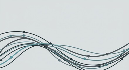 Poster - Abstract Curved Lines With Dots Forming A Wavy Flowing Pattern On A Light Grey Background
