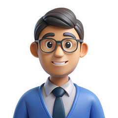 Poster - Friendly smiling cartoon man with glasses and blue cardigan over white shirt and tie isolated on transparent background