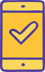 Fototapete - Simple cartoon illustration of a yellow smartphone with a purple border and a prominent purple checkmark on its screen