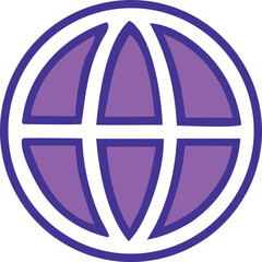 Poster - Abstract globe icon with purple segments and blue outline representing global connectivity and international networks