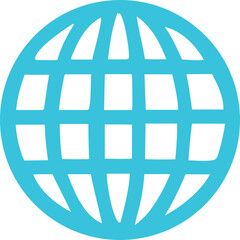Poster - A simple stylized blue globe icon with a grid pattern representing global connectivity and the internet on a white background